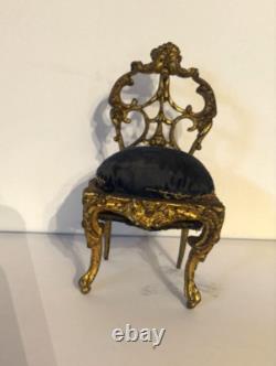 Chaise miniature porte-montre bronze XIXème Napoléon III assise bleu