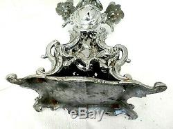 Chandelier ancien 5 feux 19è Rococo Napoléon III Bronze argenté H 47 cm 4 kg