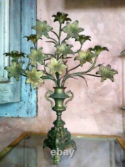 Chandelier candélabre d'église bronze fleurs de lys 5 feux