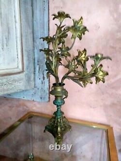 Chandelier candélabre d'église bronze fleurs de lys 5 feux