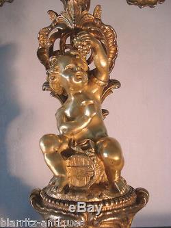 Chandeliers aux puttis vendangeurs en bronze doré au mercure Epoque Napoléon III