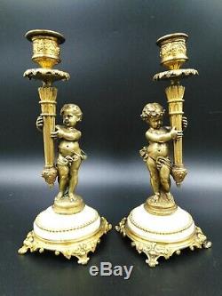 Chandeliers candélabres putti chérubin bougeoirs bronz Napoléon III candlestick
