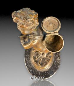 Cherubin Cupidon Bronze Formant Porte Allumettes Napoleon III Figure Statuette