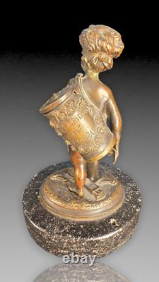 Cherubin Cupidon Bronze Formant Porte Allumettes Napoleon III Figure Statuette