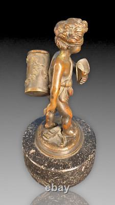 Cherubin Cupidon Bronze Formant Porte Allumettes Napoleon III Figure Statuette