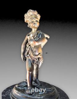 Cherubin Cupidon Bronze Formant Porte Allumettes Napoleon III Figure Statuette
