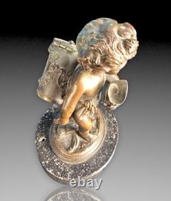 Cherubin Cupidon Bronze Formant Porte Allumettes Napoleon III Figure Statuette