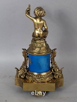 Cherubin bronze sur colonne bronze & porcelaine de Sèvres XIXe siècle B714