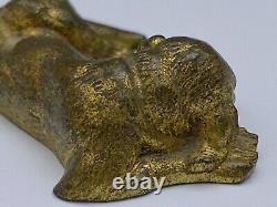 Chien En Bronze Endormi Patine Doree Fin Xixeme M963