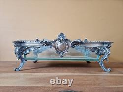 Christofle Centre de table jardinière plat en bronze argenté modèle putti ange