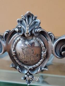 Christofle Centre de table jardinière plat en bronze argenté modèle putti ange