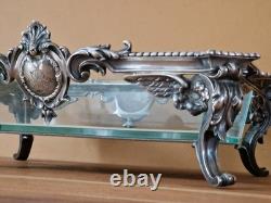 Christofle Centre de table jardinière plat en bronze argenté modèle putti ange