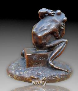 Chschgrenouille Bronze Patine Vienne Stylise 1857 Frog Onyx