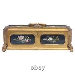 Coffret Napoléon III Bronze Doré Pietra Dura Ormolu Jewelry Casket Tahan Nap III