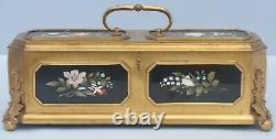 Coffret Napoléon III Bronze Doré Pietra Dura Ormolu Jewelry Casket Tahan Nap III