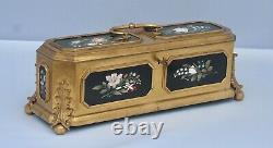 Coffret Napoléon III Bronze Doré Pietra Dura Ormolu Jewelry Casket Tahan Nap III