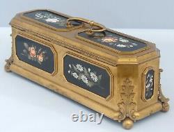 Coffret Napoléon III Bronze Doré Pietra Dura Ormolu Jewelry Casket Tahan Nap III