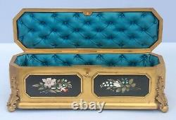 Coffret Napoléon III Bronze Doré Pietra Dura Ormolu Jewelry Casket Tahan Nap III