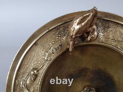 Coupe bronze signée Cain (1821-1894) canards, grenouilles, souris XIXe siècle