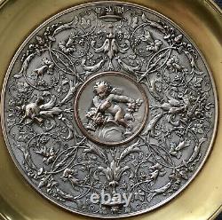 Coupe en bronze et cuivre argentée Léopold Oudry Napoléon III putti