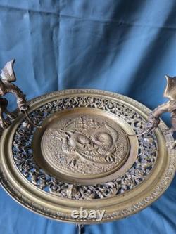 Coupe grand vide poche en bronze Napoléon III centre de table chimères