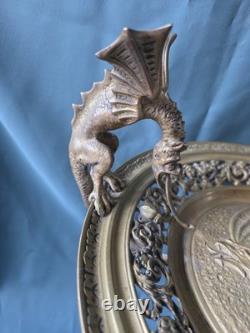 Coupe grand vide poche en bronze Napoléon III centre de table chimères