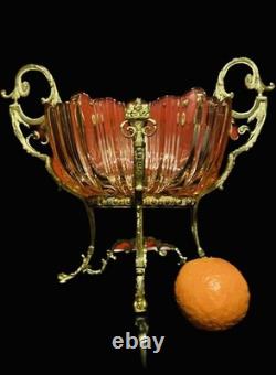 Coupe vide-poche Centre de table en bronze doré verre gravé Napoléon III 19ème