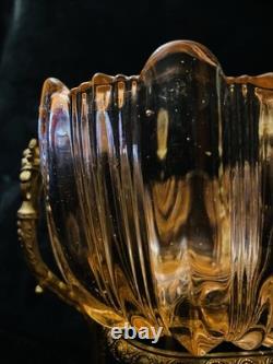 Coupe vide-poche Centre de table en bronze doré verre gravé Napoléon III 19ème