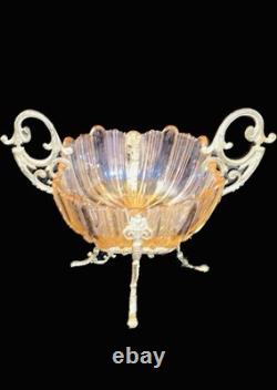 Coupe vide-poche Centre de table en bronze doré verre gravé Napoléon III 19ème