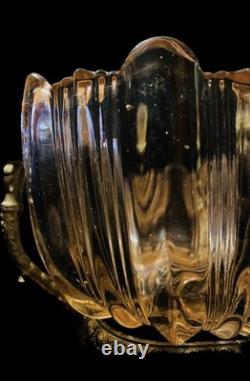 Coupe vide-poche Centre de table en bronze doré verre gravé Napoléon III 19ème