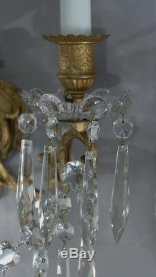 Cristal De Portieux, Paire d'Appliques à Pampilles Et Bronze époque Napoléon III