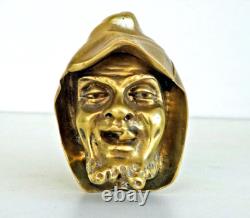 Curieux ENCRIER Tête de Diable Encapuchonnée en Bronze Doré XIXème Siècle
