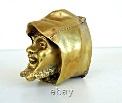 Curieux ENCRIER Tête de Diable Encapuchonnée en Bronze Doré XIXème Siècle