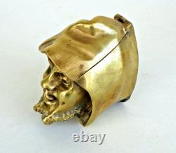 Curieux ENCRIER Tête de Diable Encapuchonnée en Bronze Doré XIXème Siècle