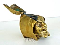Curieux ENCRIER Tête de Diable Encapuchonnée en Bronze Doré XIXème Siècle
