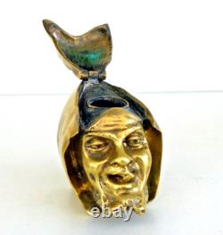 Curieux ENCRIER Tête de Diable Encapuchonnée en Bronze Doré XIXème Siècle