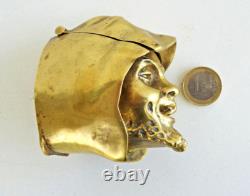 Curieux ENCRIER Tête de Diable Encapuchonnée en Bronze Doré XIXème Siècle