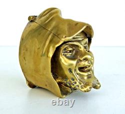 Curieux ENCRIER Tête de Diable Encapuchonnée en Bronze Doré XIXème Siècle