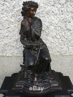 DUCHOISELLE Grande pendule Napoléon III bronze allégorie femme dénudé Pendulette