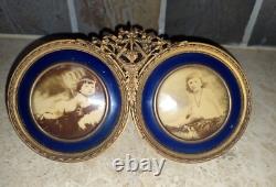 Double cadre photo à poser en bronze Napoléon III XIXe décor Louis XVI medaillon