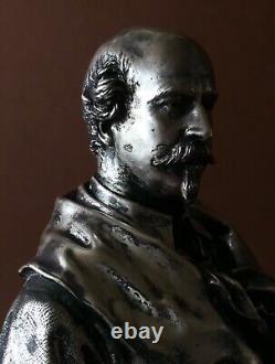 Duc de Morny, buste, Iselin, Christofle 19eme bronze argenté époque Napoléon III