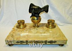 ENCRIER ANCIEN STYLE EMPIRE AIGLE EN BRONZE NAPOLEON III antique marble inkwell