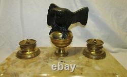 ENCRIER ANCIEN STYLE EMPIRE AIGLE EN BRONZE NAPOLEON III antique marble inkwell