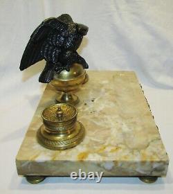 ENCRIER ANCIEN STYLE EMPIRE AIGLE EN BRONZE NAPOLEON III antique marble inkwell