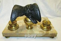 ENCRIER ANCIEN STYLE EMPIRE AIGLE EN BRONZE NAPOLEON III antique marble inkwell