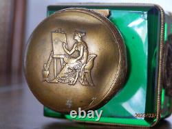 ENCRIER Cristal Vert Emeraude & Bronze Décor Antique Epoque Empire Napoléon III