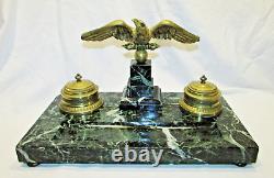 ENCRIER STYLE EMPIRE AIGLE EN BRONZE DORE NAPOLEON III antique marble inkwell