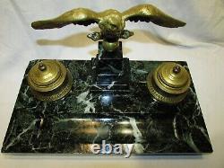 ENCRIER STYLE EMPIRE AIGLE EN BRONZE DORE NAPOLEON III antique marble inkwell