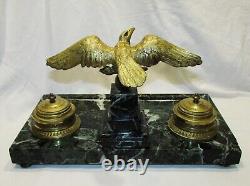 ENCRIER STYLE EMPIRE AIGLE EN BRONZE DORE NAPOLEON III antique marble inkwell