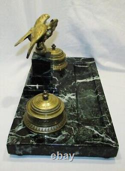 ENCRIER STYLE EMPIRE AIGLE EN BRONZE DORE NAPOLEON III antique marble inkwell